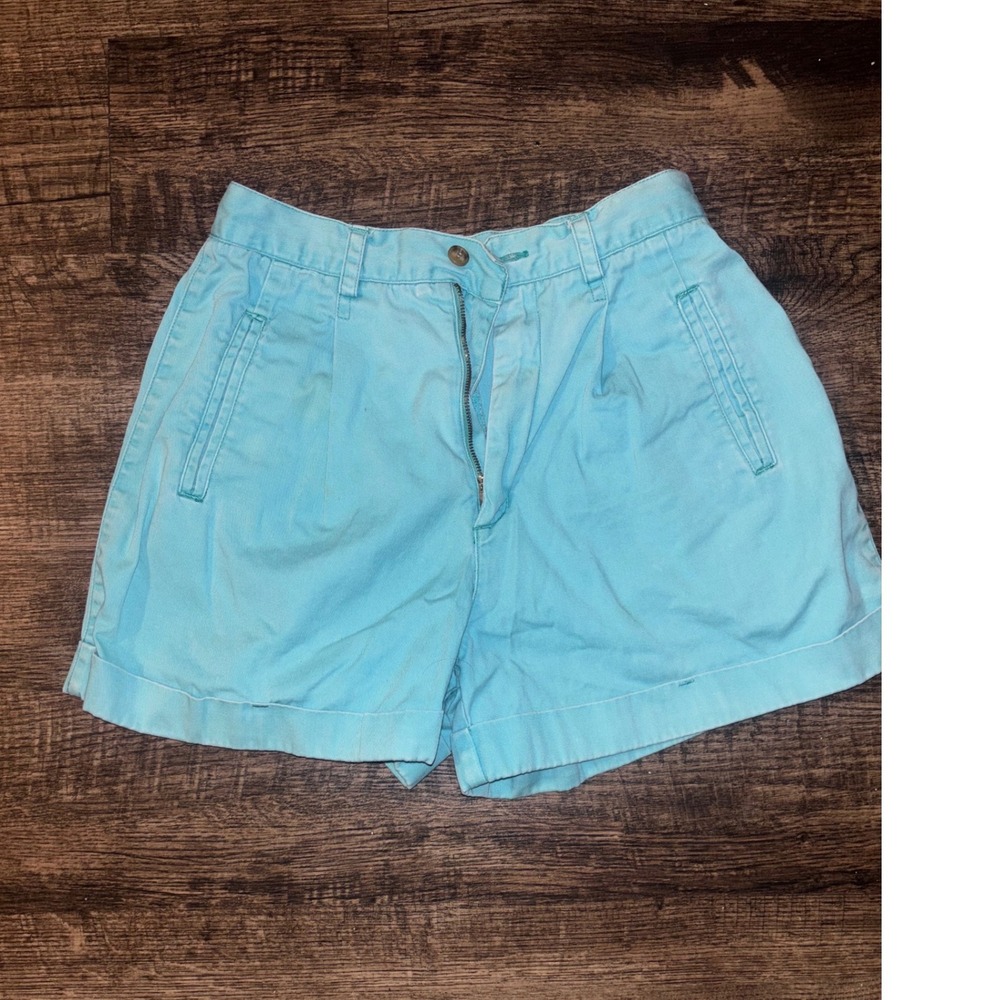 Limited Chinos Womens 6 Turquoise Blue Cotton Pleated High Waist Cuffed Shorts